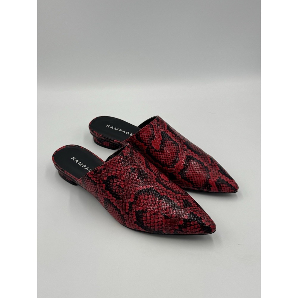 Rampage Women's 6.5 Snake Print Mules Red Black Rock & Roll Pointed Toe Slides